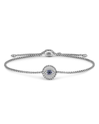 Evil Eye Bracelet in Sterling Silver with Light Blue Sapphires, Black Diamonds and Diamonds, 11mm