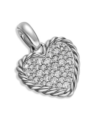 Pav&eacute; Heart Amulet in Sterling Silver with Diamonds, 15.6mm