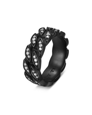 Men's Curb Chain Band Ring in Black Titanium with Diamonds, 8mm