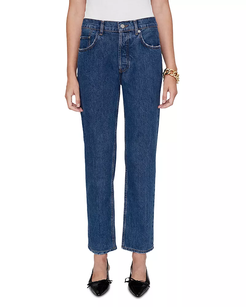 Anine Bing Kate Mid Rise Straight Jeans in Washed Blue