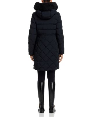 Shearling Trim Diamond Quilted Down Coat