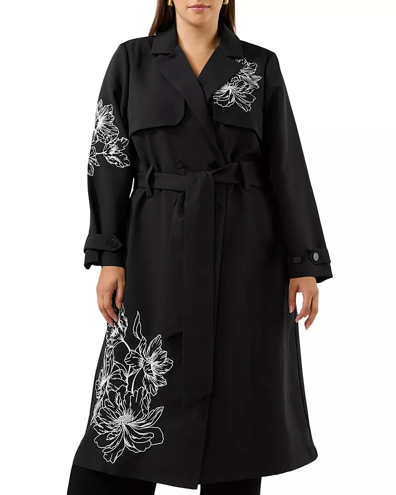 Estelle Plus Monet Embroidered Trench Coat