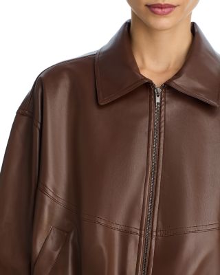 Faux Leather Bubble Hem Bomber Jacket - Exclusive