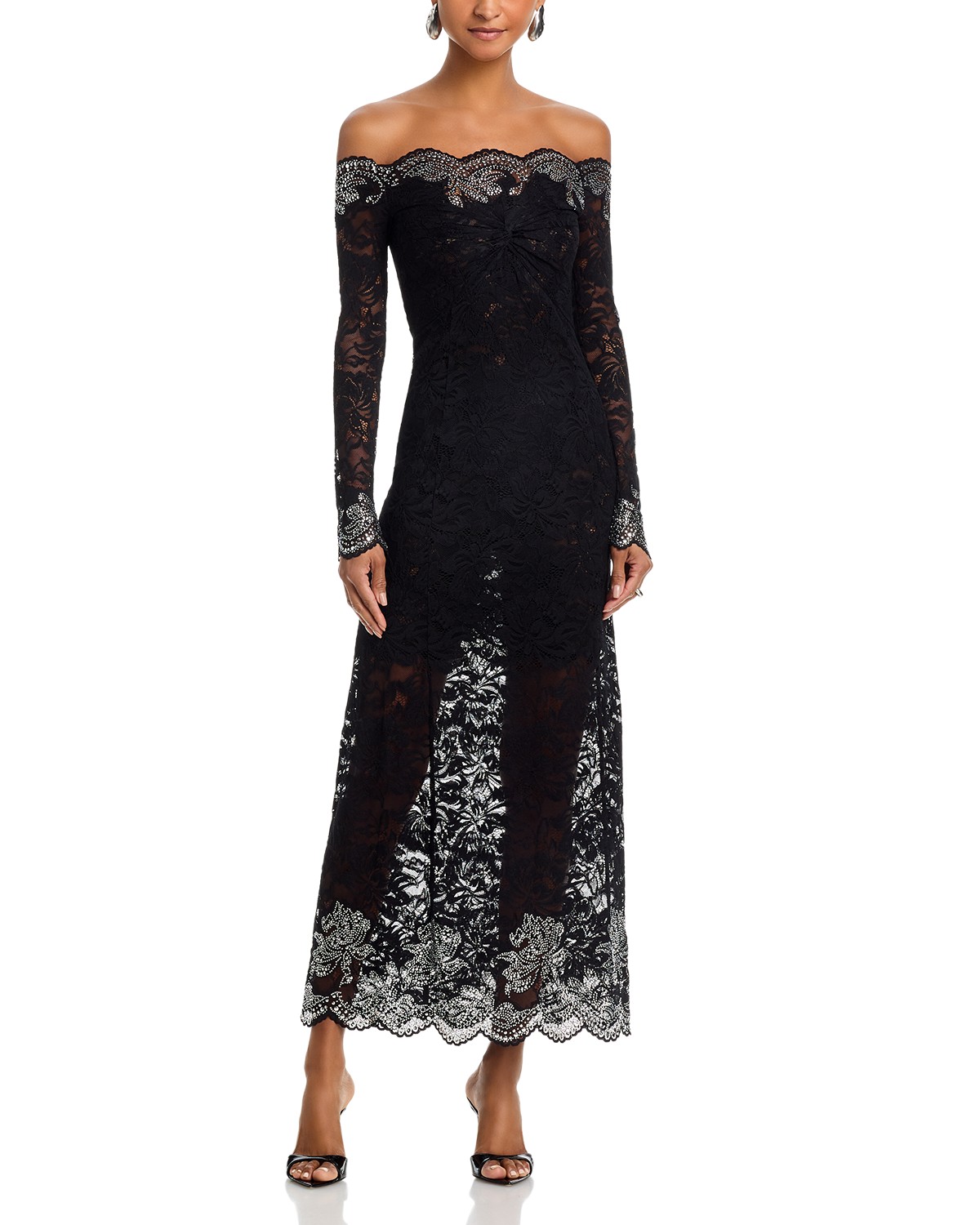 Rabanne Embellished Lace Maxi Dress in Black