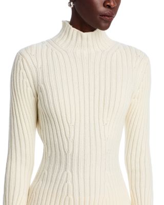 Merino Wool & Cashmere Ribbed Bell Sleeve Sweater