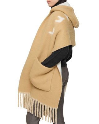  Logo Alpaca Wool Blend Hooded Scarf