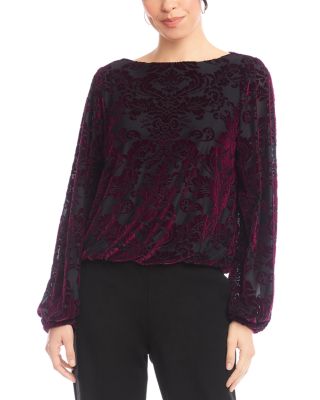 Blouson Sleeve Velvet Burnout Boatneck Top