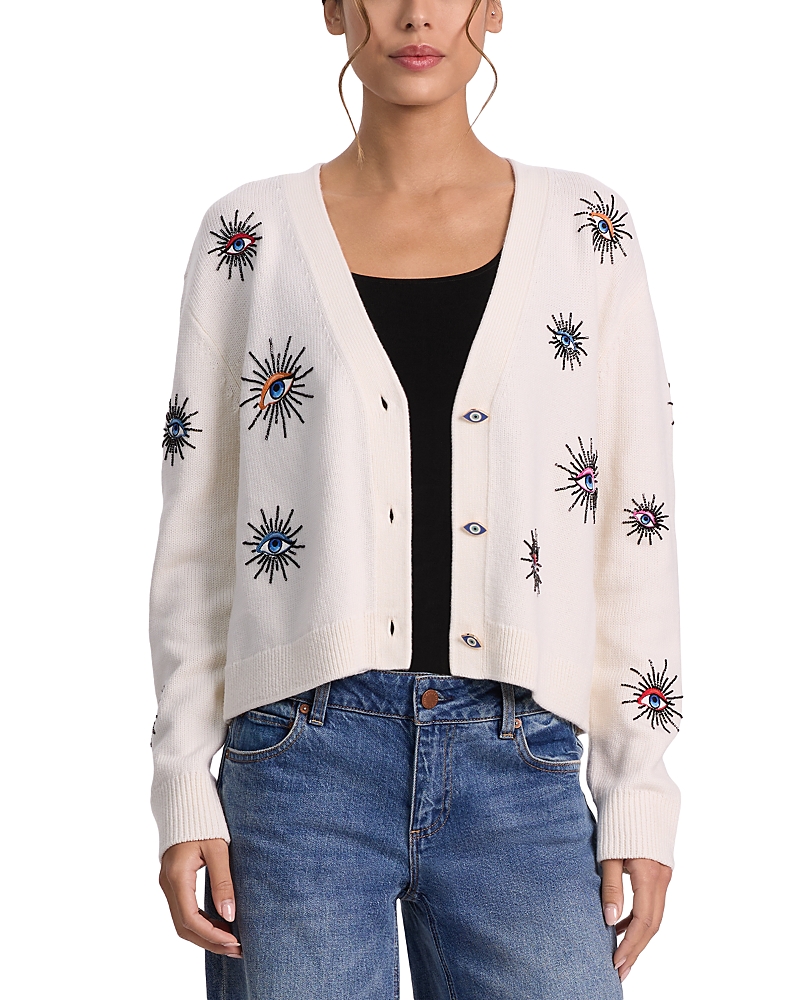 Alice and Olivia Bradley Short Embellished Merino Wool Cardigan Sweater