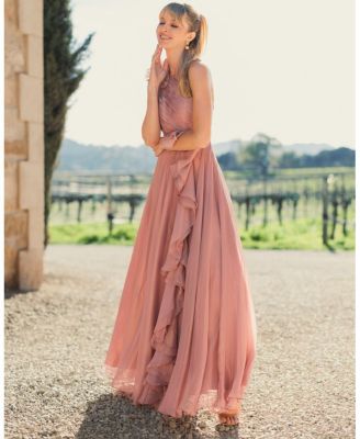 Iridescent One Shoulder Rosette Ball Gown