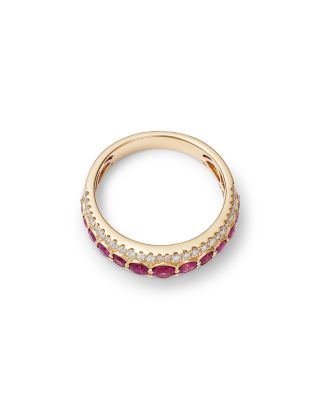 Ruby & Diamond Three Row Band in 14K Yellow Gold