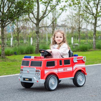  Fire Truck 12V Ride-On 3-8y: Sprinkler, Megaphone, RC, LED, Leather Seat - Ages 2-4