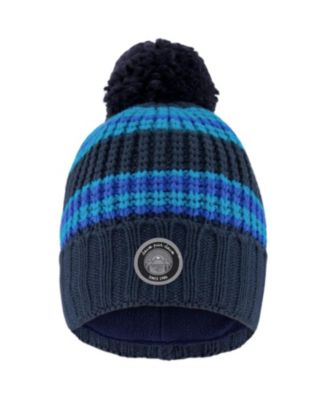 Deux par Boys' Lined Knit Winter Hat with Pompom Stripes - Baby, Little Kid, Big Kid
