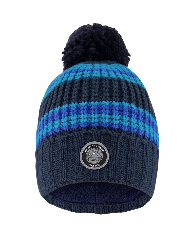 Deux Par Deux Boys' Lined Knit Winter Hat With Pompom Stripes - Baby, Little Kid, Big Kid In Multi