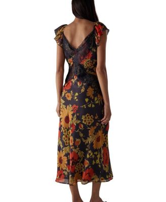 Lace Insert Frill Sleeve Midi Dress