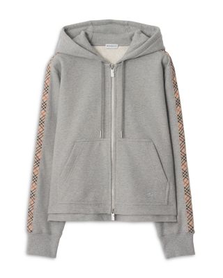 Check Trim Cotton Zip Hoodie