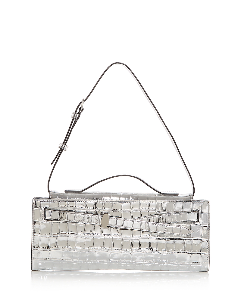 Veronica Beard Dash Croc Embossed Leather Clutch In Silver