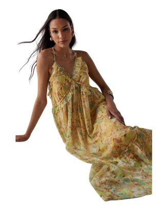 Chiffon Ruffle Strappy Floaty Maxi Dress