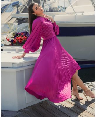  Long Sleeve Pleated Handkerchief Dress