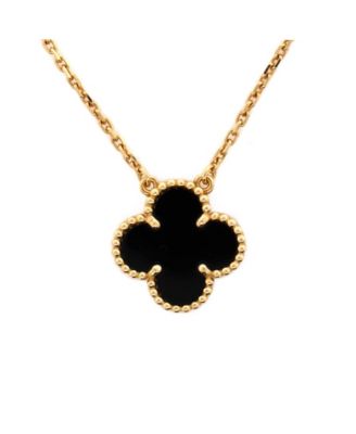  Vintage Alhambra Pendant Necklace 18K Gold and Onyx, 14.5 - 16.25"