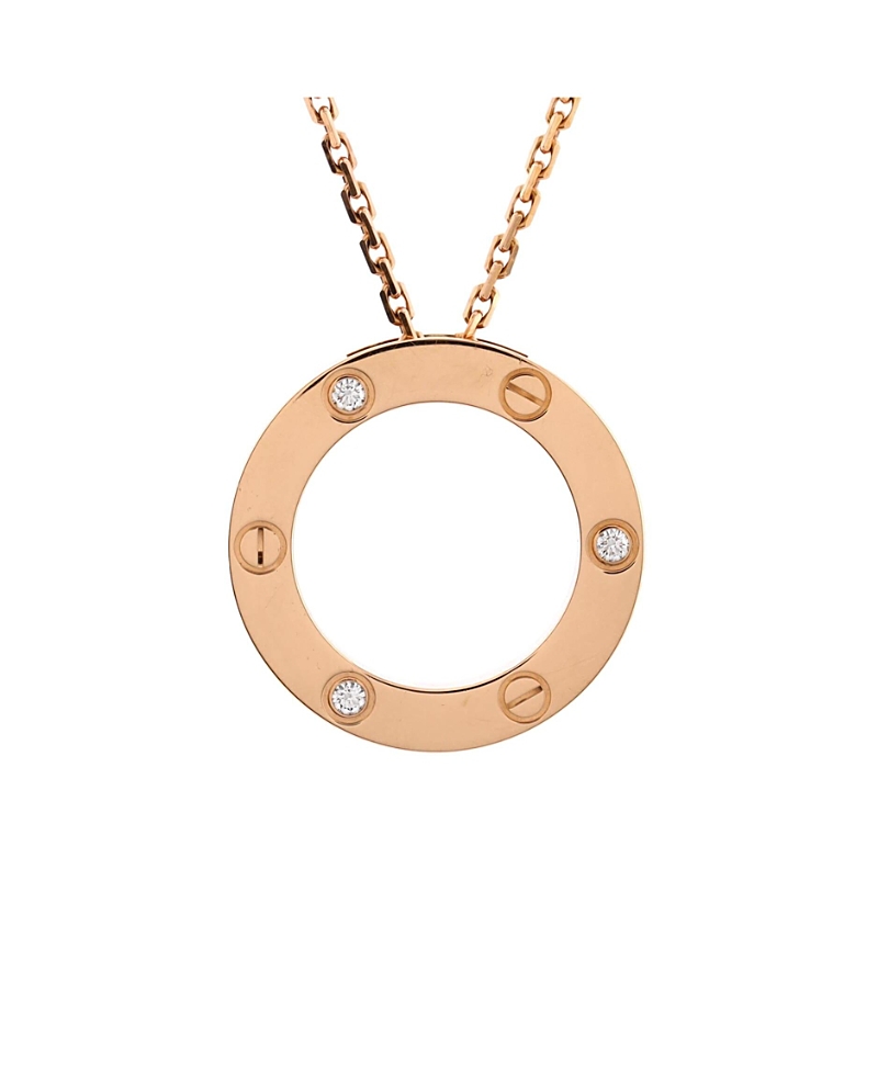 Pre-owned Pre-owned Cartier Cartier 3 Diamonds Love Pendant Necklace 18k Rose Gold And Diamonds, 16.25" In Pink