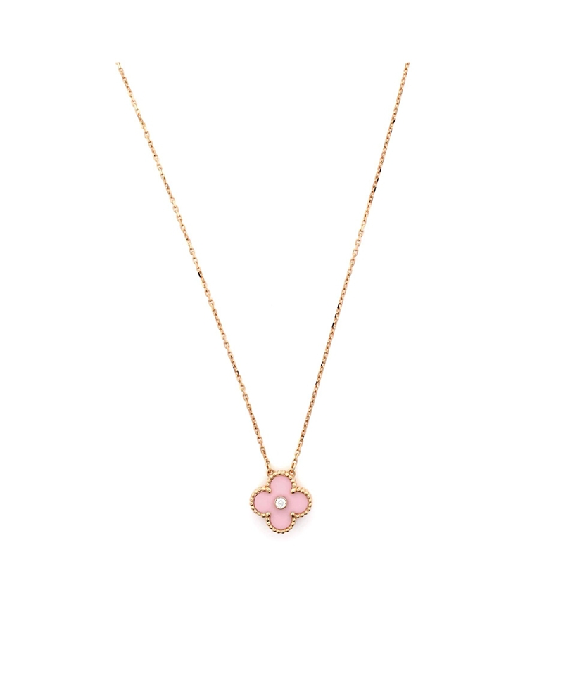 Pre-owned Pre-owned Van Cleef & Arpels Van Cleef & Arpels Vintage Alhambra Pendant Necklace 18k Rose Gold And Pink Sevres Porcela