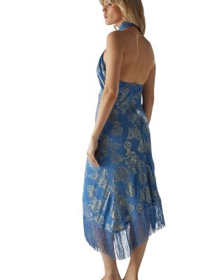 Metallic Chiffon Wrap Front Midi Dress