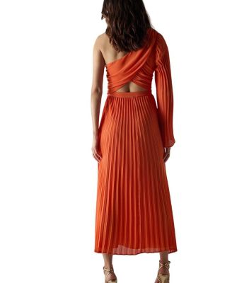 Chiffon One Shoulder Cut Out Midi Dress