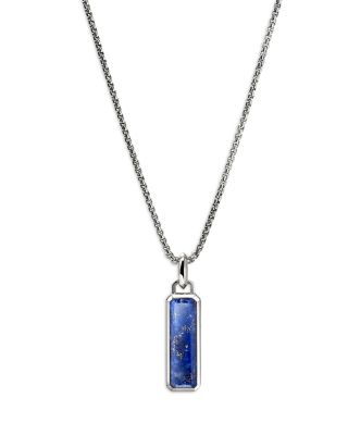 Men's Sterling Silver Modern Talisman Lapis Lazuli Pendant Necklace, 22"