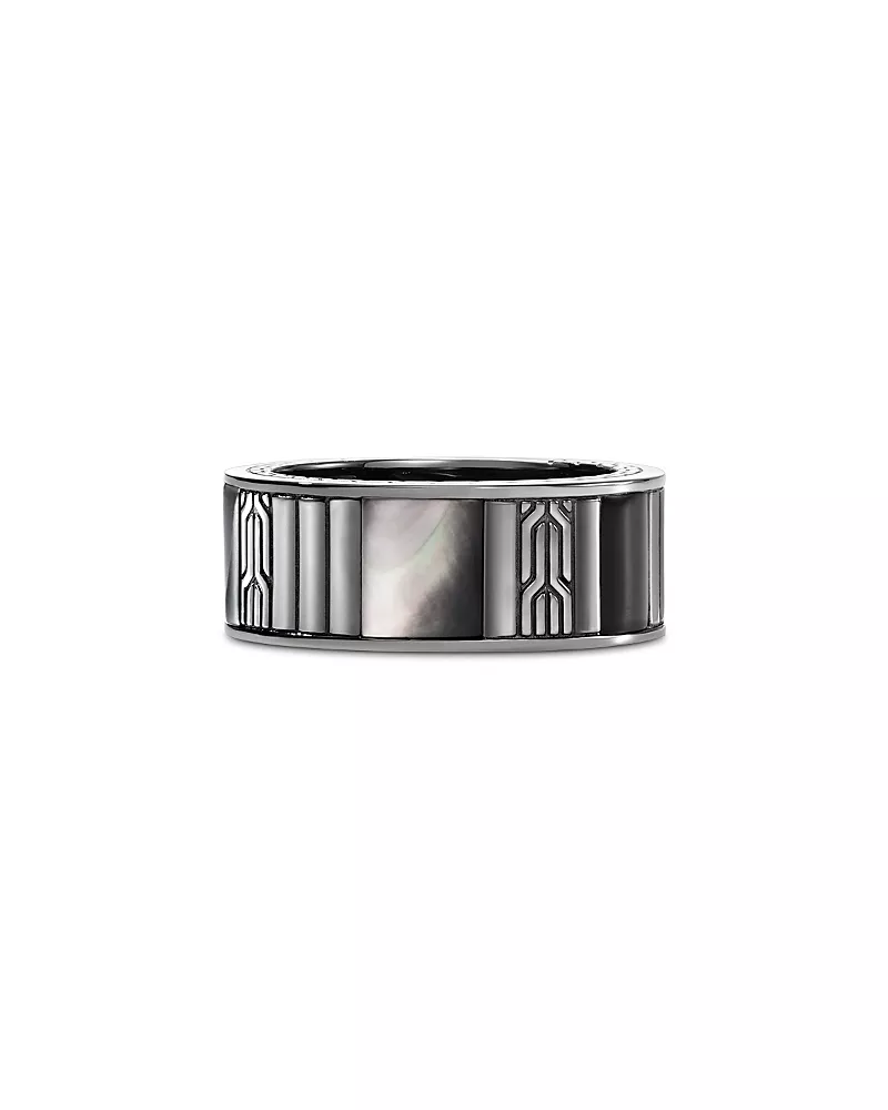 John Hardy Men's Dark Silver Carved Chain Mixed Stone Band