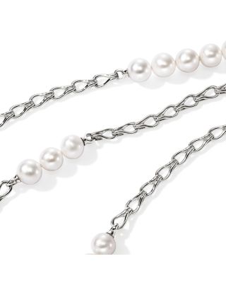 Sterling Silver Surf Cultured Freshwater Pearl Station Long Length Necklace, 36"