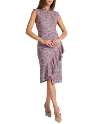 Cami Sleeveless Sheath Dress with Skirt Ruffle in Luxury Tweed