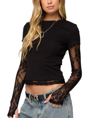 Layered Lace Sleeve T Shirt