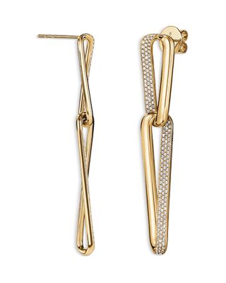 18K Yellow Gold Inside Out Diamond Large Link Drop Earrings