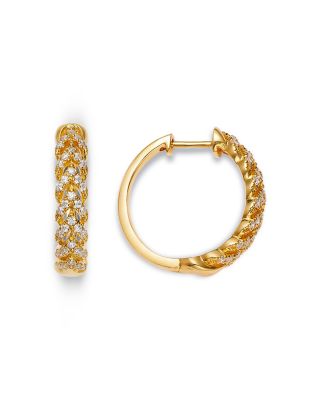 Textured Diamond Huggie Hoop Earrings in 14K Yellow Gold, 0.48 tcw