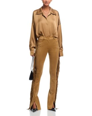 Fringe Spat High Rise Slim Jeans in Camel