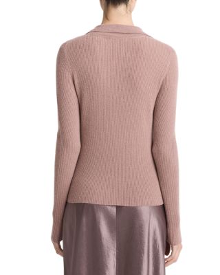 Cashmere Silk Ribbed Button Loop Polo Top