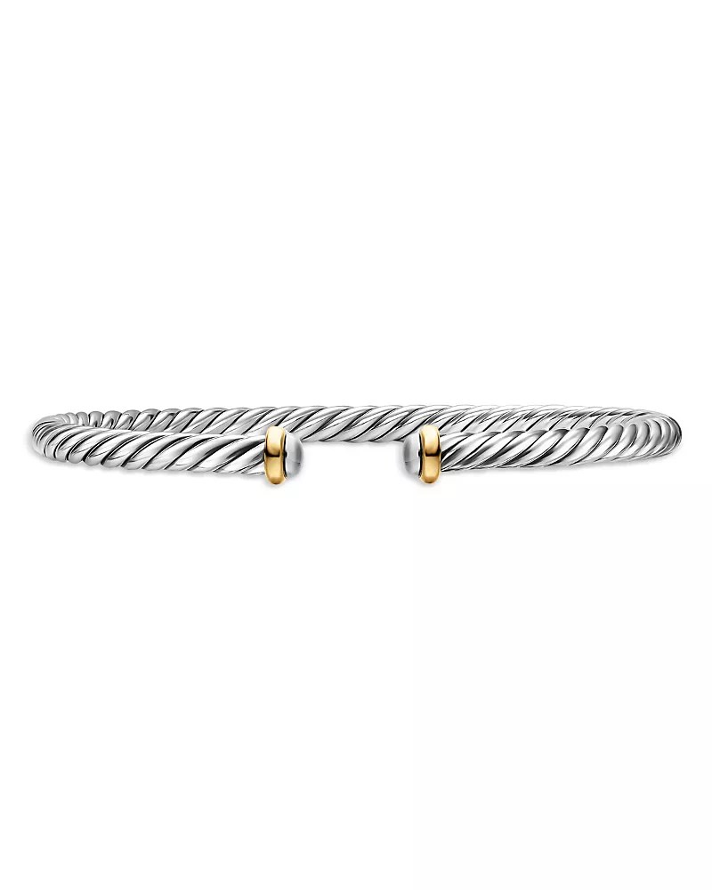 Cable Flex Bracelet in Sterling Silver with 14K Yellow Gold, 4mm