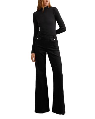 Ria Button Detail High Rise Flare Jeans in Black