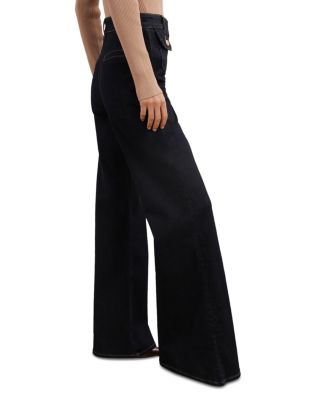 Ria High Rise Button Detail Flare Jeans in Dark Blue