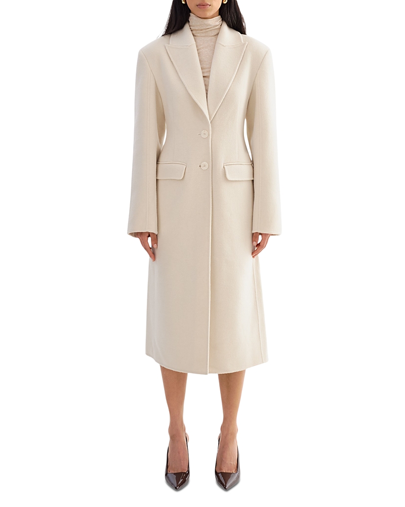 Lamarque Wool Single Breasted Peak Lapel Coat In Neutral