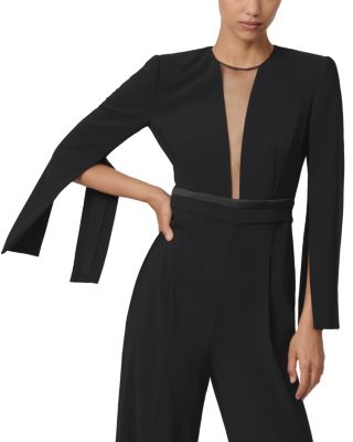 Plunge Neck Split Sleeve Jumpsuit