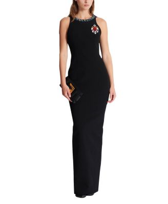  Long Sleeveless Dress in Embroidered Velvet
