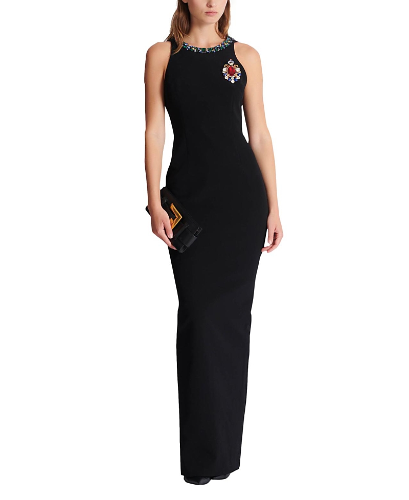 Balmain Long Sleeveless Dress in Embroidered Velvet