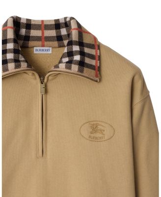 Check Collar Cotton Quarter Zip Sweatshirt