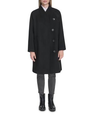 Asymmetric Closure Chevron Texture Wool Blend Coat