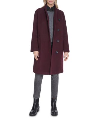 Asymmetric Closure Chevron Texture Wool Blend Coat