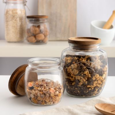 Storage Jars with Wooden Lids, Set of 2