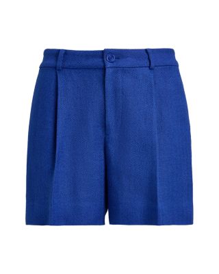 Pleated Linen Cotton Herringbone Shorts
