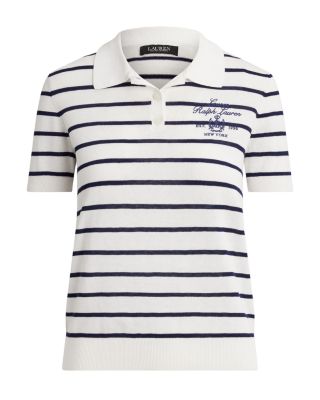 Striped Cotton Blend Polo Sweater