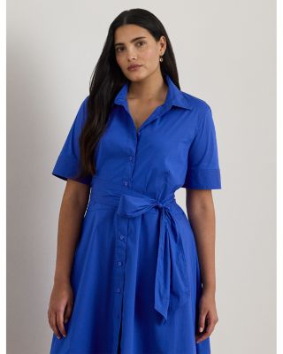 Cotton Blend Elbow Sleeve Shirtdress